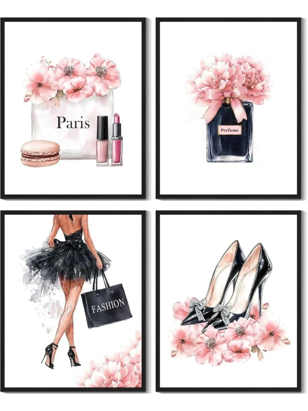 Glam Pink Beauty Wall Art Set - Framed Makeup Decor for Bedroom & Bathroom, 8x10